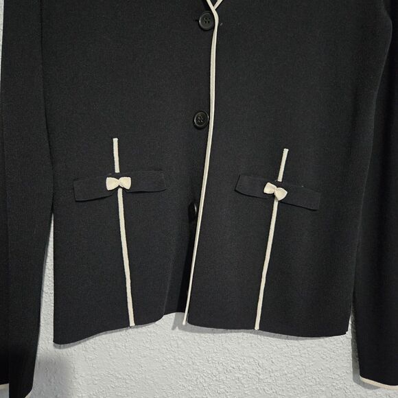 Due Per Due NWT Womens Black Button Up Cardigan Jacket Size M Bow Dainty Darling - Picture 3 of 6